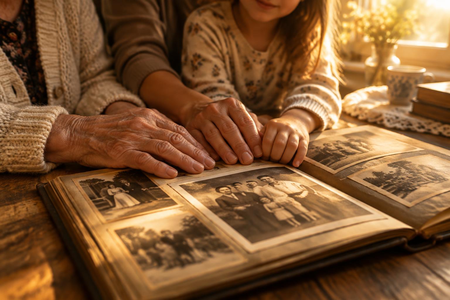 Снимки на родители, деца и предци в семеен албум